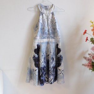 La Reyna Blue White Grey Halter Dress Backless Small